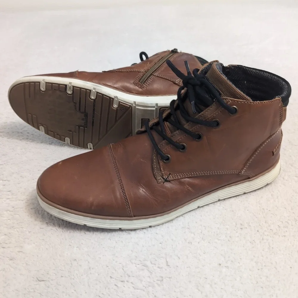 Mens‎ Bullboxer Adyn Chukka Brown Side Zipper Cap Toe Boots  Sz 12 EUC